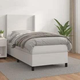 Box spring bed with white synthetic leather mattress 100x200 cm by vidaXL, Beds and slatted bases - Ref: Foro24-3132364, Pric...