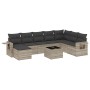 Set muebles jardín 9 pzas y cojines ratán sintético gris claro