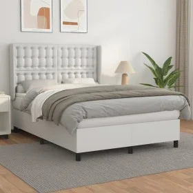 Box spring bed with white synthetic leather mattress 140x190 cm by vidaXL, Beds and slatted bases - Ref: Foro24-3132496, Pric...