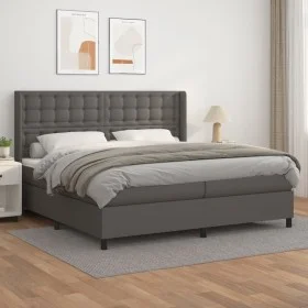 Box spring bed with gray synthetic leather mattress 200x200 cm by vidaXL, Beds and slatted bases - Ref: Foro24-3132523, Price...