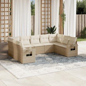 Set de sofás de jardín 9 pzas con cojines ratán sintético beige en Conjuntos de jardín | Comprar online en Foro24