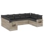 Set muebles jardín 9 pzas y cojines ratán sintético gris claro