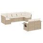 Set de sofás de jardín 9 pzas con cojines ratán sintético beige