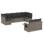 Set de muebles de jardín 9 pzas y cojines ratán sintético gris
