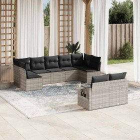 Set muebles jardín 9 pzas y cojines ratán sintético gris claro