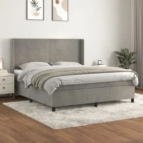 Box spring bed with light gray velvet mattress 180x200 cm by vidaXL, Beds and slatted bases - Ref: Foro24-3132573, Price: 566...
