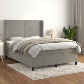 Cama box spring con colchón terciopelo gris claro 140x200 cm