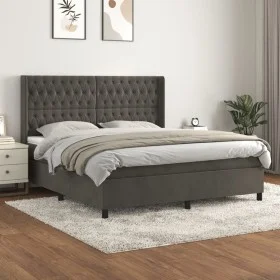 Box spring bed with dark gray velvet mattress 180x200 cm by vidaXL, Beds and slatted bases - Ref: Foro24-3132874, Price: 599,...