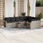Set sofás jardín 10 pzas con cojines ratán sintético gris claro