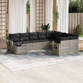 Set sofás jardín 10 pzas con cojines ratán sintético gris claro