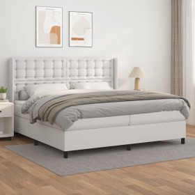 Cama box spring con colchón cuero sintético blanco 200x200 cm