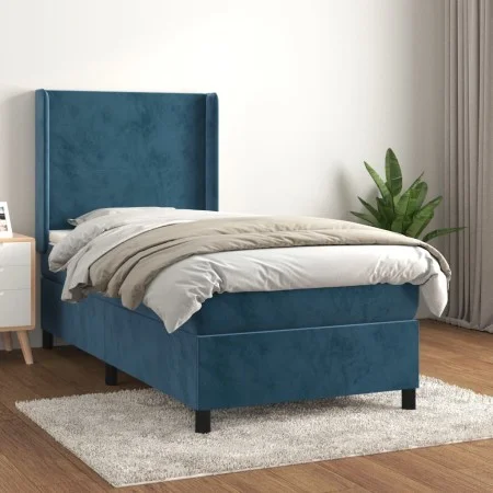 Box spring bed with dark blue velvet mattress 90x190 cm by vidaXL, Beds and slatted bases - Ref: Foro24-3132535, Price: 327,4...