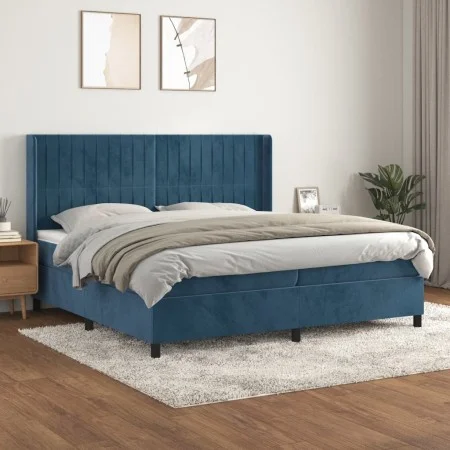 Box spring bed with dark blue velvet mattress 200x200 cm by vidaXL, Beds and slatted bases - Ref: Foro24-3132823, Price: 656,...