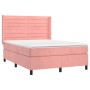 Cama box spring con colchón terciopelo rosa 140x200 cm