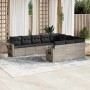 Set sofás jardín 10 pzas con cojines ratán sintético gris claro