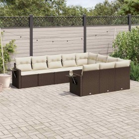Set de sofás de jardín 10 pzas y cojines ratán sintético marrón
