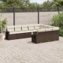 Set de sofás de jardín 10 pzas y cojines ratán sintético marrón