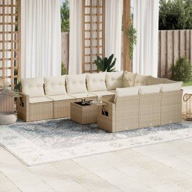 Set de sofás de jardín 11pzas con cojines ratán sintético beige