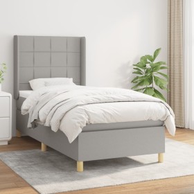 Cama box spring con colchón tela gris claro 90x190 cm