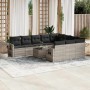 Set de sofás de jardín 11 pzas y cojines ratán sintético gris