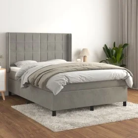 Box spring bed with light gray velvet mattress 140x190 cm by vidaXL, Beds and slatted bases - Ref: Foro24-3132675, Price: 571...