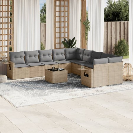 Set de sofás de jardín 11pzas con cojines ratán sintético beige