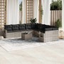Set de sofás de jardín 11 pzas y cojines ratán sintético gris