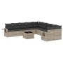 Set de sofás de jardín 11 pzas y cojines ratán sintético gris