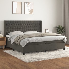 Cama box spring con colchón terciopelo gris oscuro 200x200 cm