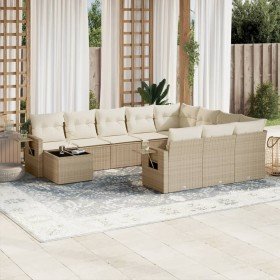 Set de sofás de jardín 11pzas con cojines ratán sintético beige