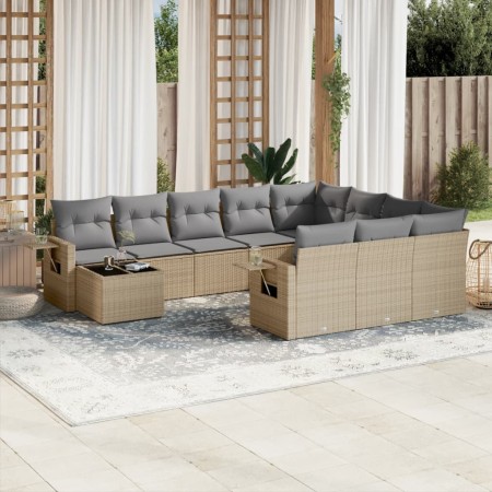 Set de sofás de jardín 11pzas con cojines ratán sintético beige
