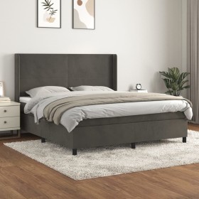 Cama box spring con colchón terciopelo gris oscuro 160x200 cm