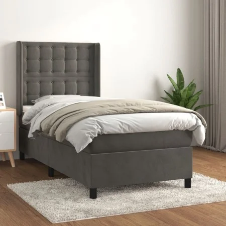 Box spring bed with dark gray velvet mattress 90x190 cm by vidaXL, Beds and slatted bases - Ref: Foro24-3132892, Price: 317,2...