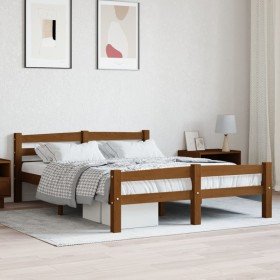 Estructura cama sin colchón madera pino marrón miel 120x200 cm Estructura cama sin colchón madera pino marrón miel 120x200 cm
