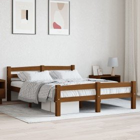 Estructura cama sin colchón madera pino marrón miel 140x200 cm Estructura cama sin colchón madera pino marrón miel 140x200 cm