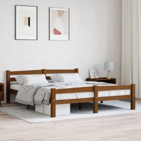 Estructura cama sin colchón madera pino marrón miel 160x200 cm Estructura cama sin colchón madera pino marrón miel 160x200 cm