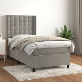 Cama box spring con colchón terciopelo gris claro 