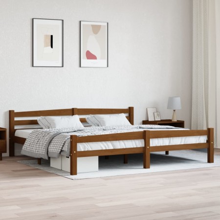 Estructura cama sin colchón madera pino marrón miel 200x200 cm
