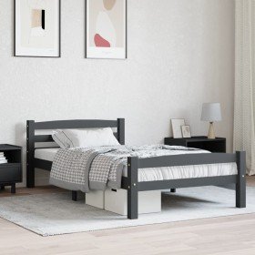 Estructura cama sin colchón madera pino gris oscuro 100x200 cm Estructura cama sin colchón madera pino gris oscuro 100x200 cm