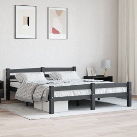 Estructura cama sin colchón madera pino gris oscuro 160x200 cm en Camas y somieres | Comprar online en Foro24