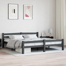 Estructura cama sin colchón madera pino gris oscuro 180x200 cm en Camas y somieres | Comprar online en Foro24