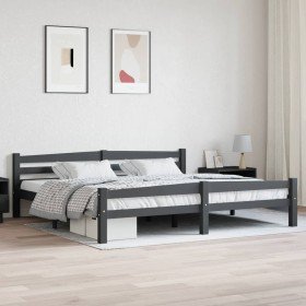 Estructura cama sin colchón madera pino gris oscuro 200x200 cm Estructura cama sin colchón madera pino gris oscuro 200x200 cm