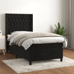 Box spring bed with black velvet mattress 90x200 cm by vidaXL, Beds and slatted bases - Ref: Foro24-3132839, Price: 345,18 €,...