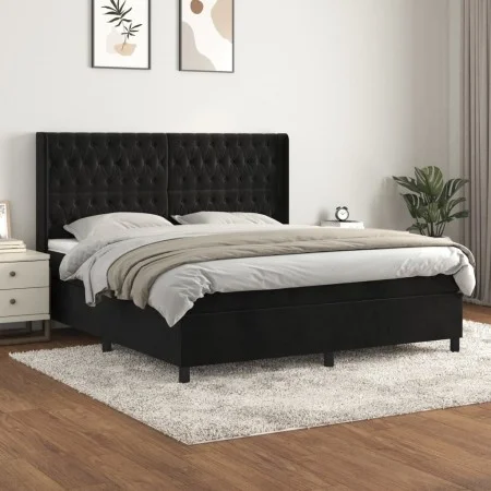 Box spring bed with black velvet mattress 180x200 cm by vidaXL, Beds and slatted bases - Ref: Foro24-3132875, Price: 629,28 €...