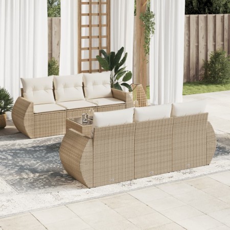 Set sofás de jardín 7 piezas y cojines ratán sintético beige