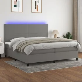 Box spring bed mattress and LED lights light gray fabric 200x200 cm by vidaXL, Beds and slatted bases - Ref: Foro24-3134742, ...
