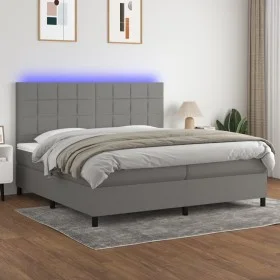 Box spring bed mattress and LED lights light gray fabric 200x200 cm by vidaXL, Beds and slatted bases - Ref: Foro24-3134902, ...