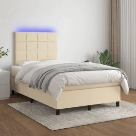Box spring bed with mattress and LED cream fabric 120x200 cm by vidaXL, Beds and slatted bases - Ref: Foro24-3134866, Price: ...