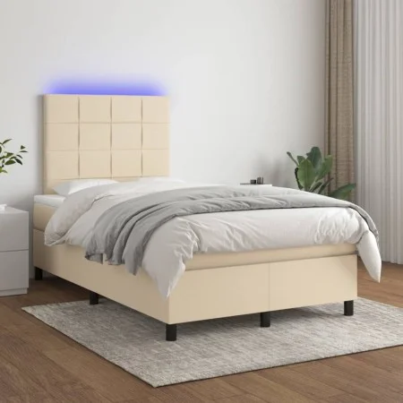 Box spring bed with mattress and LED cream fabric 120x200 cm by vidaXL, Beds and slatted bases - Ref: Foro24-3134866, Price: ...