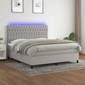 Box spring bed mattress and LED lights light gray fabric 180x200 cm by vidaXL, Beds and slatted bases - Ref: Foro24-3135133, ...